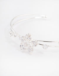 Silver Cubic Zirconia Flower Cross Over Cuff Bangle - link has visual effect only