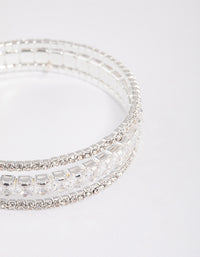 Silver Cubic Zirconia Trio Layer Cuff Bangle - link has visual effect only