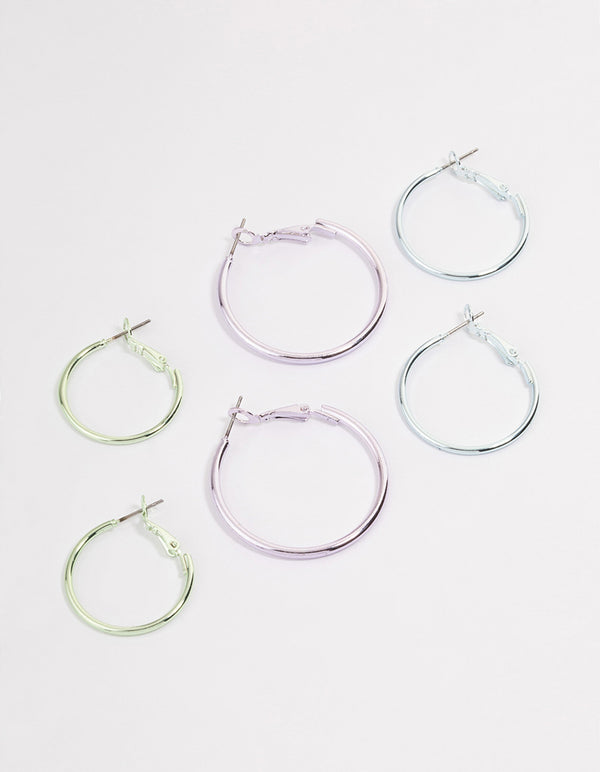 Silver Metallic Hoop Earrings Pack