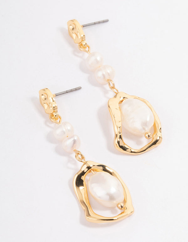 Gold Plated Irregular Freshwater Pearl Drop Earrings