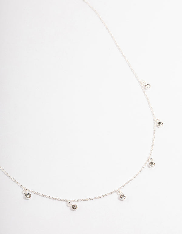 Silver Plated Classic Diamante Droplet Necklace