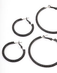 Coated Black Mixed Size Diamante Hoop Earrings - link has visual effect only