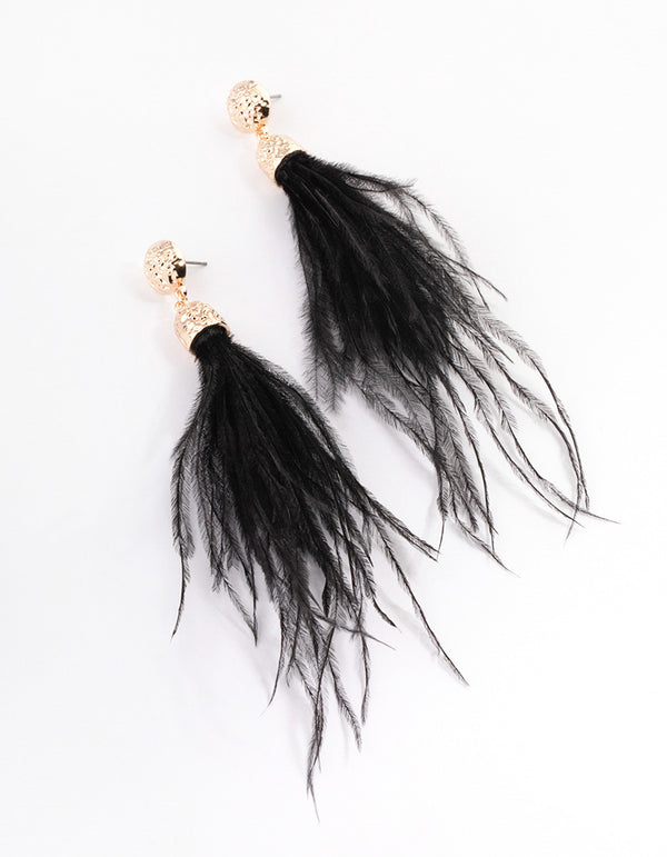 Black & Gold Molten Feather Drop Earrings