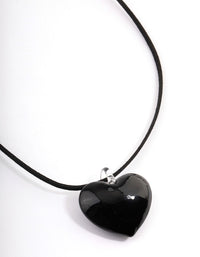 Large Black Puffy Heart Suede Cord Necklace - link has visual effect only