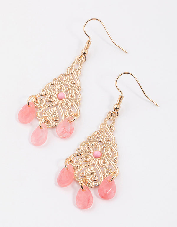 Blush Long Ornate Facet Drop Earrings