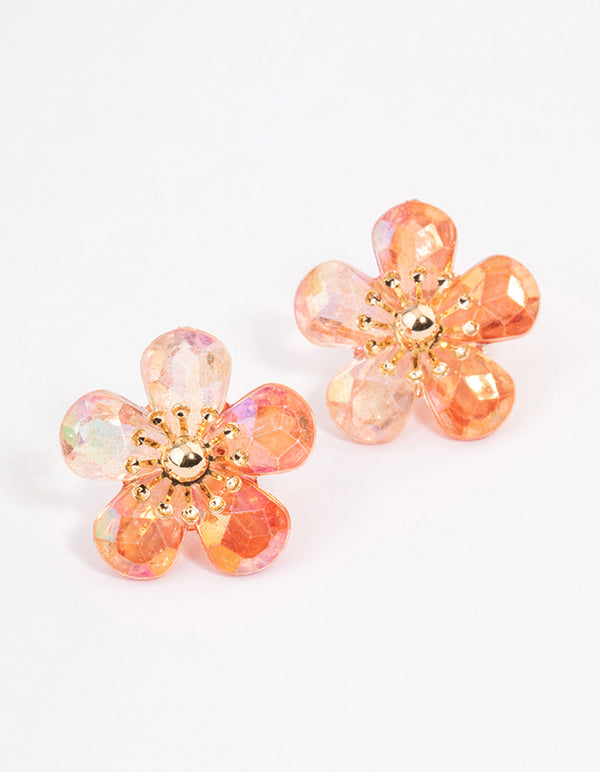 Red Facet Flower Stud Earrings