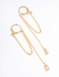 Gold Multi Chain Diamante Huggie Earrings - link has visual effect only