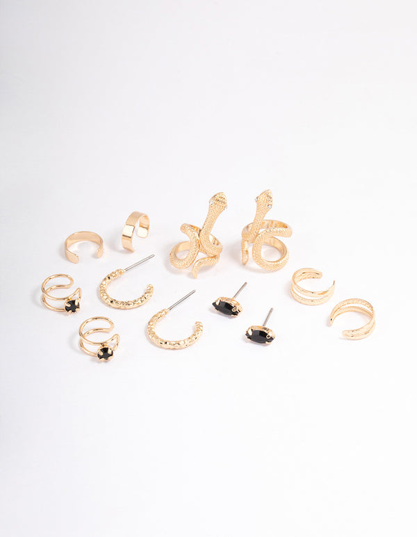 Black Serpent Cuff Earrings 6-Pack