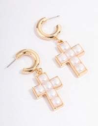 Gold Pearl Cross Earrings - link has visual effect only