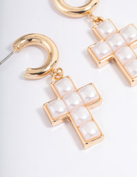 Gold Pearl Cross Earrings - link has visual effect only