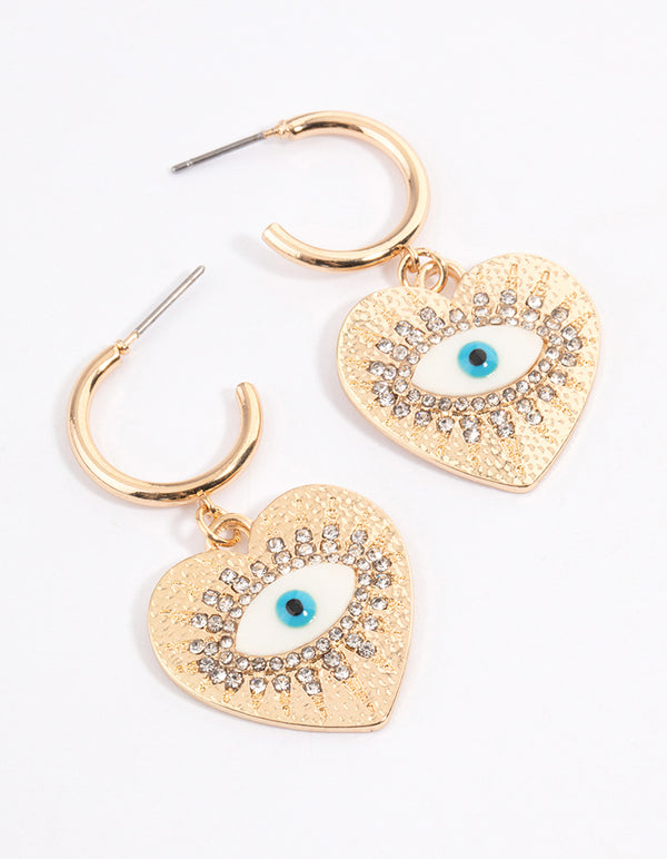 Gold Evil Eye Heart Earrings