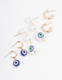 Gold Evil Eye Multi-Pack Earrings - link has visual effect only