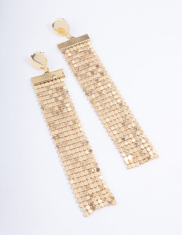 Gold Mesh Chain Statement Drop Earrings