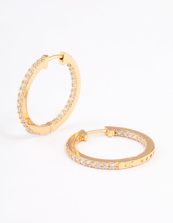 Gold Plated Cubic Zirconia Pave Huggie Earrings
