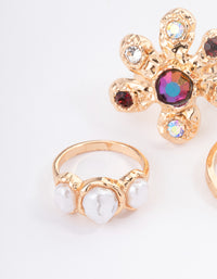 Gold Small Jewels Flower Pack Ring - link has visual effect only