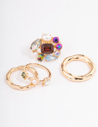 Gold Small Jewels Statement Pack Ring - link has visual effect only