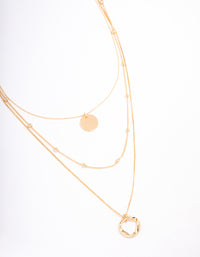 Gold Organic Circle Disc Triple Row Necklace - link has visual effect only