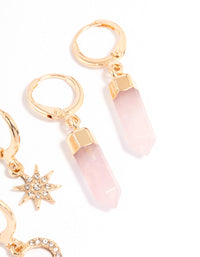 Gold Celestial & Rose Quartz Earrings Pack - link has visual effect only