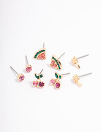 Pink Fruity Stud Earrings 4-Pack - link has visual effect only