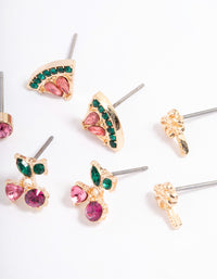 Pink Fruity Stud Earrings 4-Pack - link has visual effect only