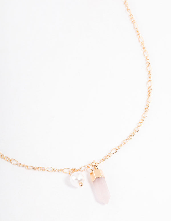 Gold Rose Quartz & Pearl Necklace