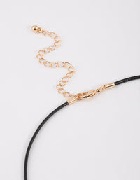 Pearl Pendant Gold Black Cord Necklace - link has visual effect only