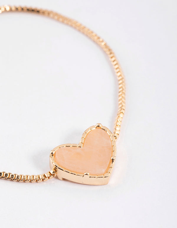 Gold Rose Quartz Heart Toggle Bracelet