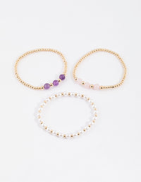 Gold Pearl & Amethyst Stretch Bracelet Pack - link has visual effect only