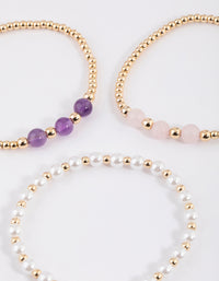 Gold Pearl & Amethyst Stretch Bracelet Pack - link has visual effect only