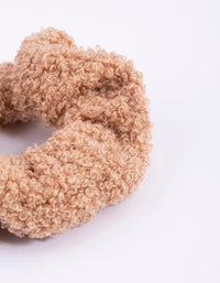 Beige Teddy Material Hair Scrunchie - link has visual effect only