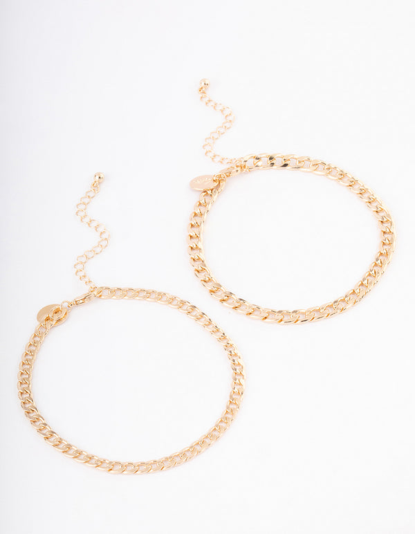 Gold Mixed Chunky Cable Anklet Pack