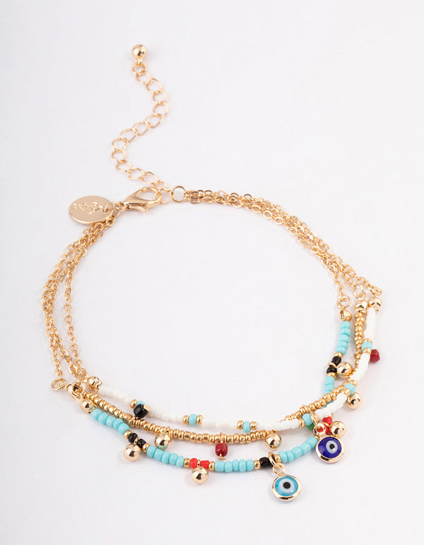 Gold Boho Evil Eye Anklet Pack