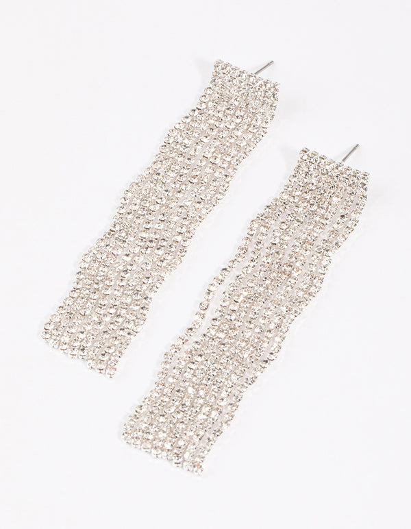 Silver Diamante Wave Statement Drop Earrings