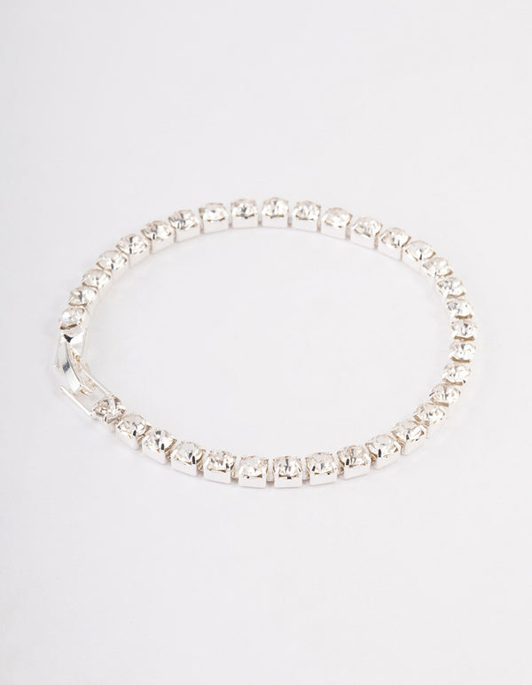 Silver Diamante Round Stone Tennis Bracelet