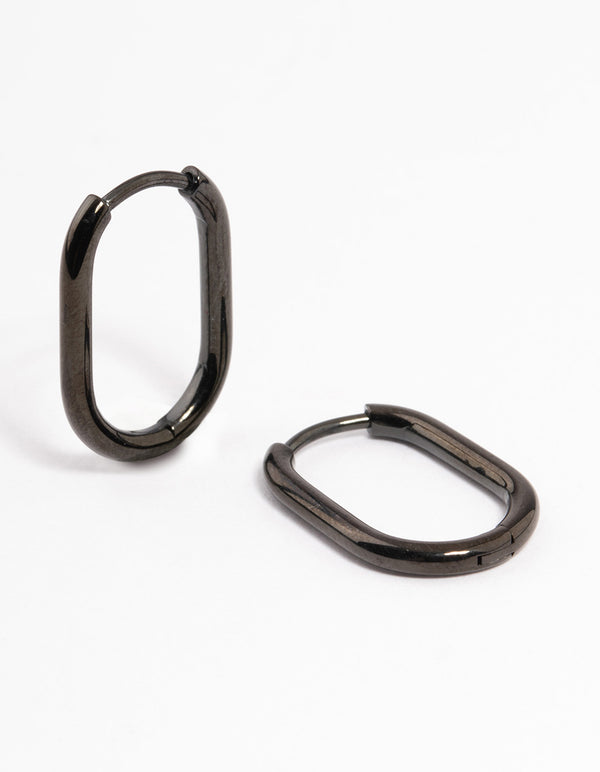 Black Coated Surgical Steel Rounded Rectangle Hoop Earrings