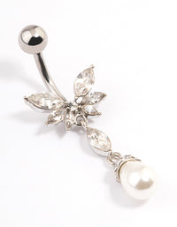 Surgical Steel Crystal Pearl Drop Belly Ring - link has visual effect only