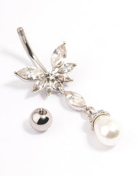 Surgical Steel Crystal Pearl Drop Belly Ring - link has visual effect only