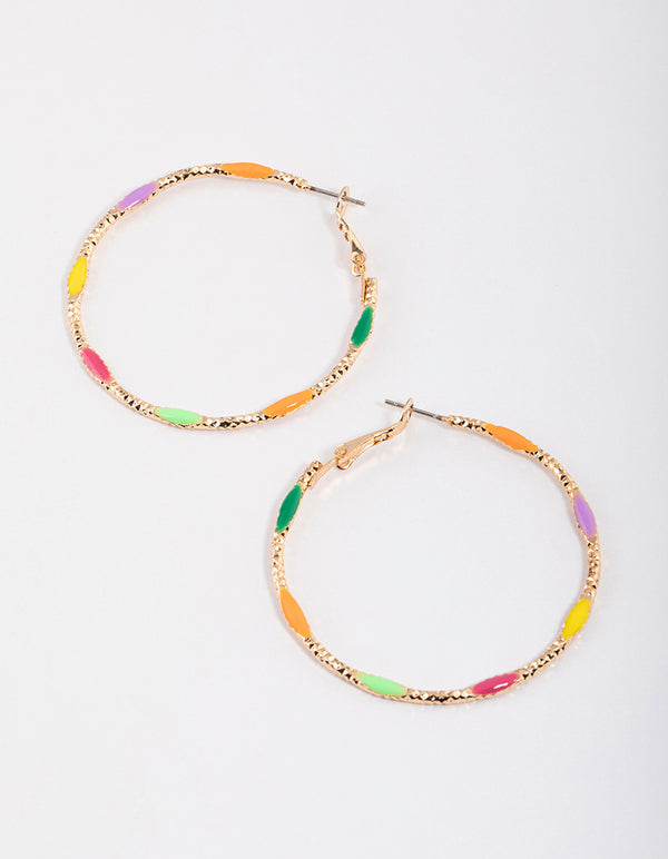 Gold Enamel Oversized Thin Hoop Earrings