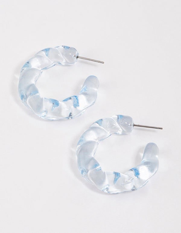 Blue Plastic Wave Hoop Earrings