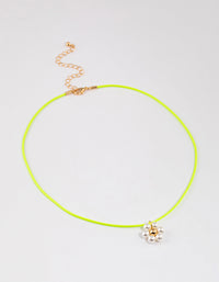 Green Fabric Cord Flower Charm Choker - link has visual effect only