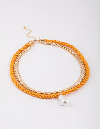 Gold Layered Orange Coloured Rope Pearl Necklace - link has visual effect only