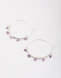 Silver Amethyst Mixed Beaded Hoop Earrings - link has visual effect only