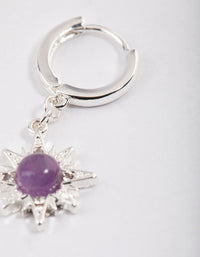 Silver Amethyst Starburst Huggie Earrings - link has visual effect only