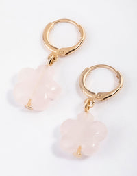 Gold Rose Quartz Flower Huggie Earrings - link has visual effect only