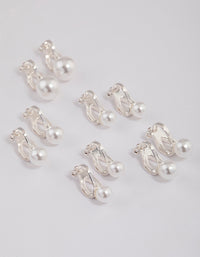 Silver Graduating Pearl Clip On Earrings 5-Pack - link has visual effect only