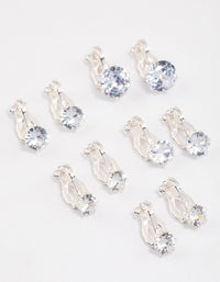 Silver Graduating Diamante Clip On Earrings 5-Pack - link has visual effect only