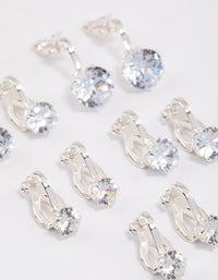 Silver Graduating Diamante Clip On Earrings 5-Pack - link has visual effect only