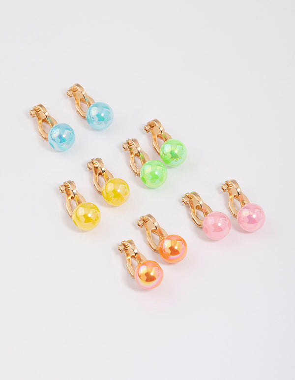 Gold Gumball Clip On Earrings 5-Pack