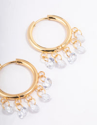 Gold Plated Stainless Steel Cubic Zirconia Droplet Hoop Earrings - link has visual effect only