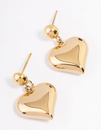 Waterproof Gold Plated Stainless Steel Round & Puffy Heart Drop Earrings - link has visual effect only